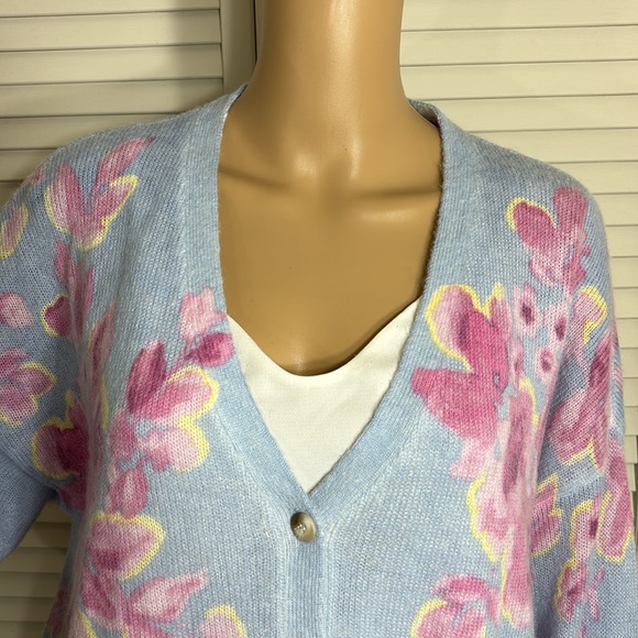 Sundance Floral V - Neck Blue & Pink Knit Cardigan XL - Picture 2 of 11